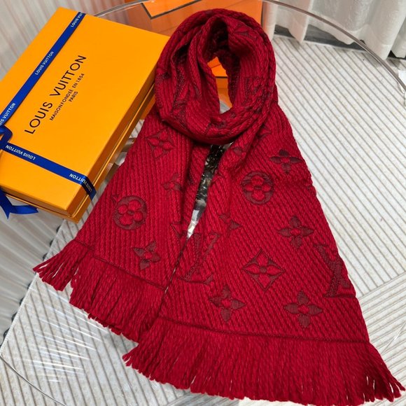 Louis Vuitton Luxury LV Logo and Flowers Red Unisex Scarf - Picture 3 of 5